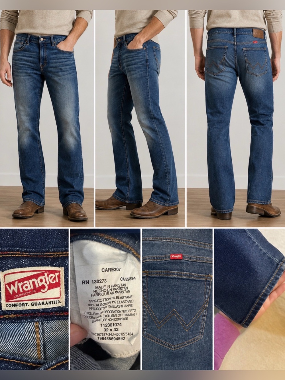 189 Wrangler Men’s Straight Leg Jeans 32x32 Medium Wash Stretch Denim Pants